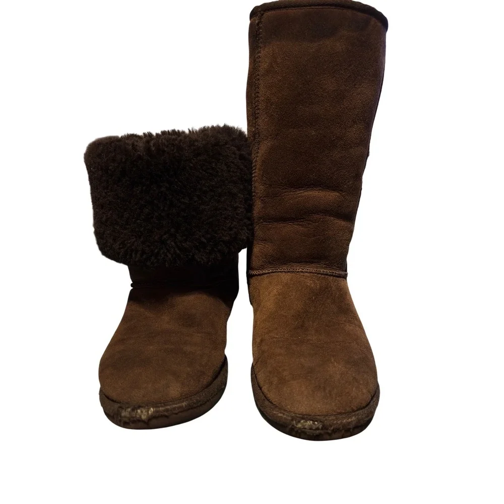 UGG Australia Classic Tall 5815 Brown Suede Sheepskin Lined Boots Women Size 7 W